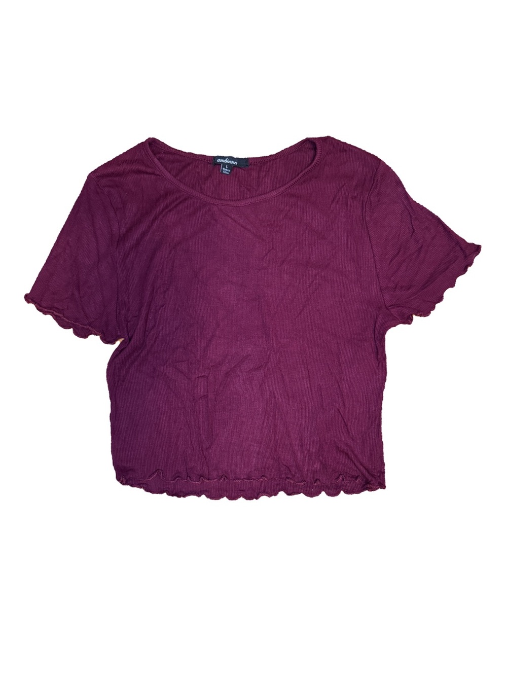Ambiance Burgundy Ribbed Lettuce-Edge Crop Tee